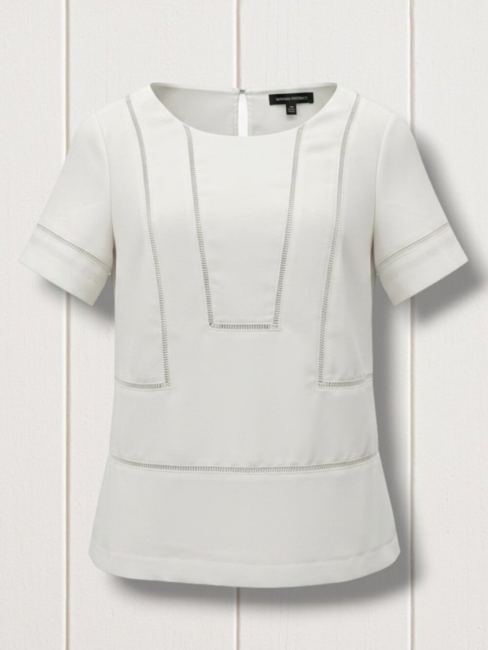Banana Republic White Ladder Stitching Short Sleeve Blouse XS